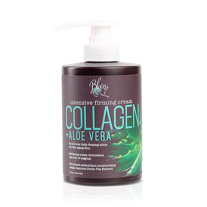 BLOOM IT'S A GREAT SKIN DAY! Collagen Cream + Aloe Vera Moisturizer Body Lotion & Face Cream | Dry Skin Rescue | Skin Tightening Cream | Skin Firming + Tightening Lotion, 15 Oz