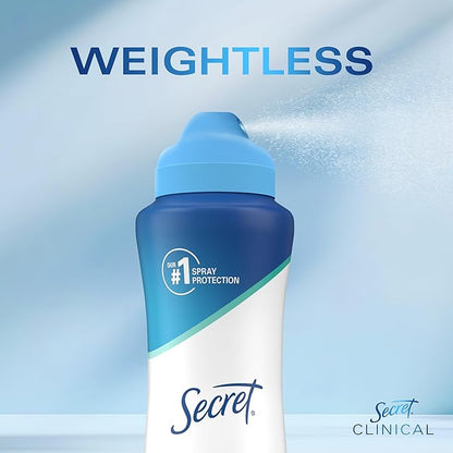 Secret Clinical Strength Dry Spray Antiperspirant Deodorant for Women, 3X Stress Protection, 72hr Sweat & Odor Protection, PH Balancing Minerals, Light & Fresh Scent, 3.8 oz