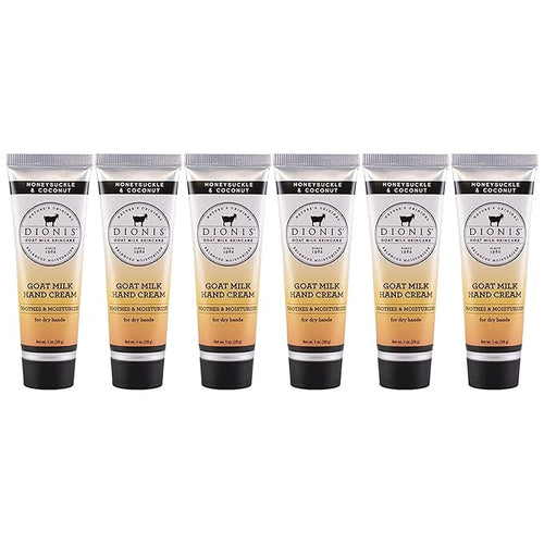 Dionis - Goat Milk Skincare Scented Hand Cream (1 oz) Set of 6, Moisturizing Lotion for Dry Skin, Good for Sensitive Skin, Cruelty-free and Paraben-free (Honeysuckle & Coconut)