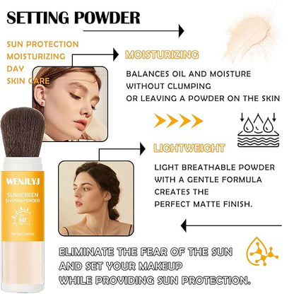 2PCS Mineral Sunscreen Setting Powder Makeup,Translucent Powder SPF Finish,Lightweight,Breathable,All Skin
