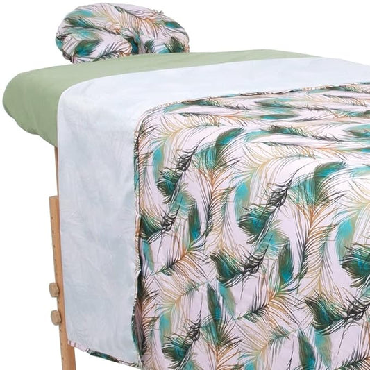 ForPro Professional Collection Designer Microfiber 3-Piece Massage Sheet Set, Green Whisp with Sage, Ultra-Light, Stain, and Wrinkle-Resistant Includes Flat and Fitted Sheet and Face Rest Cover