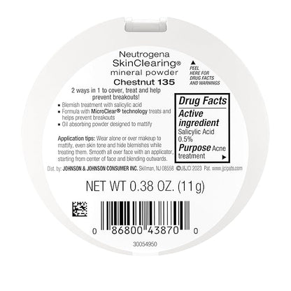 Neutrogena SkinClearing Mineral Acne-Concealing Pressed Powder Compact, Shine-Free 38 oz
