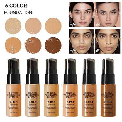 6 Colors Liquid Foundation Long-Lasting,Poreless Liquid Oil Concealer