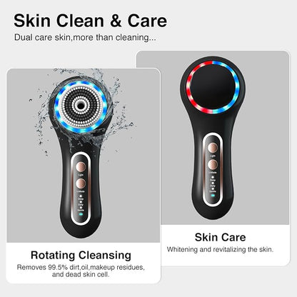 Face Scrubber Exfoliator,Facial Cleansing Brushes Rechargeable IPX7 Waterproof with 5 Brush Heads,Electric Face Spin Brush for Exfoliating, Massaging and Deep Cleansing (Black+Gold)