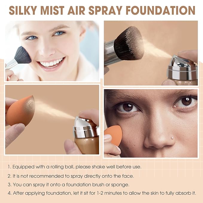 AirBrush Foundation Spray, Silky Mist Foundation Spray Makeup #02 Nude