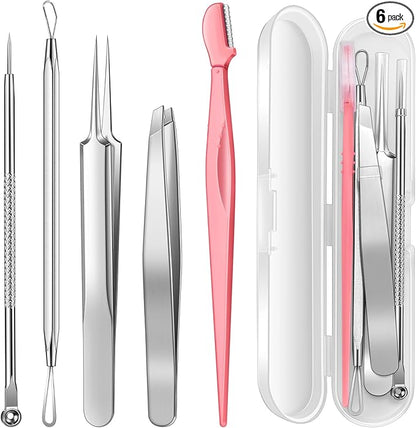 TsMADDTs Blackhead Remover Tools, Ingrown Hair Tweezers, Pimple Popper Tool Kit, Blackhead Extractor, Eyebrows Tweezers for Women Facial Hair Razors