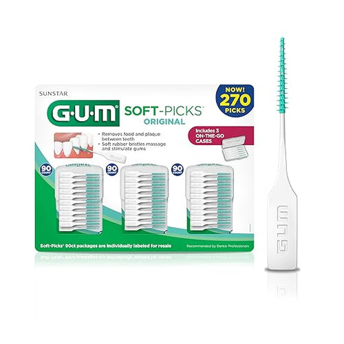 GUM Soft-Picks Original, Easy to Use Dental Picks for Teeth Cleaning and Gum Health, Disposable Interdental Brushes with Convenient Carry Case, Dentist Recommended Dental Picks, 270 Count