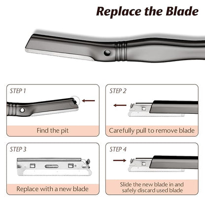 Eyebrow Razor, Dermaplaning Tool for Face, Face Razors for Women, Dermaplane Razor, Hair Removal and Exfoliation, Facial Razor, Face Shaver for Women&Men, 6 Blade Refills with Blade Cover (Black)