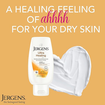 Jergens Ultra Healing Dry Skin Lotion, Hand and Body Moisturizer for Quick Absorption into Extra Dry Skin with Hydralucence Blend, Vitamins C, E and B5, White, 3 oz, Pack of 3