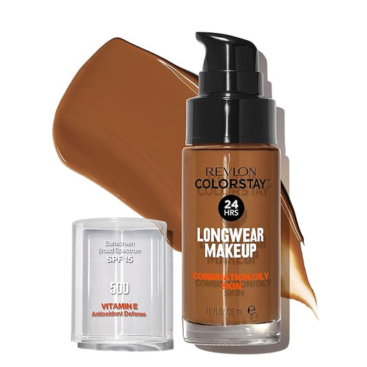 Revlon Liquid Foundation, ColorStay Face Makeup for Combination Walnut (500), 1.0 oz
