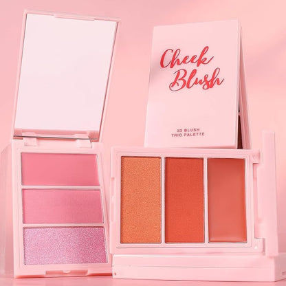 3D Blush Palette, Multi-Use Makeup Powder Pink Blush Palette Glow Makeup Cream Blush For Cheeks, Lightweight, Smooth, Blendable, Contour & Highlight Face for Shimmery Or Matte Finish(04#）