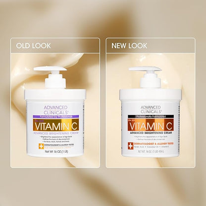 Advanced Clinicals Vitamin C Cream Visibly Brightening Body Lotion | Vitamin C Moisturizer Skin Care Body Cream For Women & Men Helps Visibly Improve Look Of Dark Spots & Uneven Skin Tone, 2-Pack