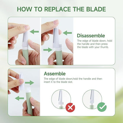 Dermaplane Razor - Facial Hair Removal Tool with 8 Refill Blades, Exfoliating Dermaplaning Tool for Face, Eyebrow Razor with Safety Cover, Face Shaver for Women (Green)