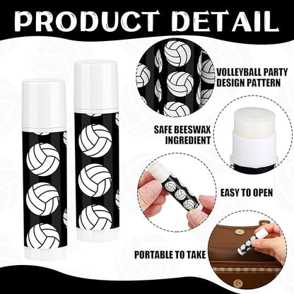 24 Pcs Volleyball Lip Balm Volleyball (Black)