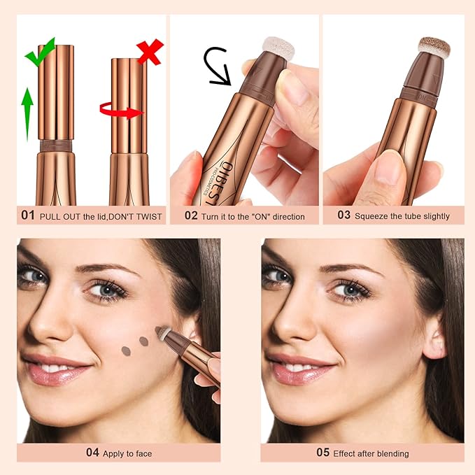 Mysense Liquid Contour Beauty Wand,Gel Cream Bronzer Stick,Blendable Sponge Tip,#01