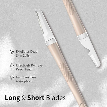 Face Razors for Women, Dermaplane Razor for Women Face, Eyebrow Razor, Facial Razors, Dermaplaning Tool, Reusable Metal Handle with 8 Microblades for Sensitive Skin, Peach Fuzz Remover, Beige