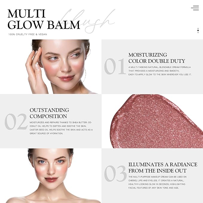 Multi Glow Balm, Cream Blush for Cheeks, Blush (Rose Crystal) 0.63 Oz