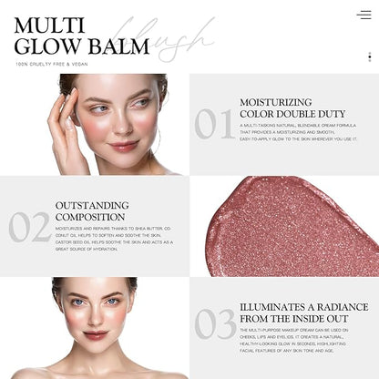 Multi Glow Balm, Cream Blush for Cheeks, Blush (Rose Crystal) 0.63 Oz
