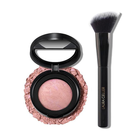 LAURA GELLER NEW YORK Baked Blush-n-Brighten Marbleized Blush + Angled Brush (04 Ethereal Rose, 47mm)