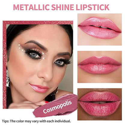 Oulac Metallic Pink Lipstick Set 3PCS High Impact Lipcolor with Moisturizing Formula, Vegan Beauty, Full-Coverage Lip Color, Christmas Gifts for Women, 4.3g X 3PCS