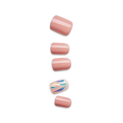 KISS imPRESS No Glue Mani Press On Nails, Design, 'Miracle', Pink, Short Size, Squoval Shape, Includes 30 Nails, Prep Pad, Instructions Sheet, 1 Manicure Stick, 1 Mini File