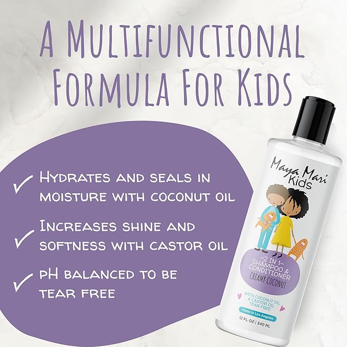 2 in 1 Natural Kids Shampoo and Conditioner, Tear Free | For Toddlers with Curly Hair | For All Kids Hair Types | Coconut & Lime Twist, Made in the USA, 12 Fl Oz