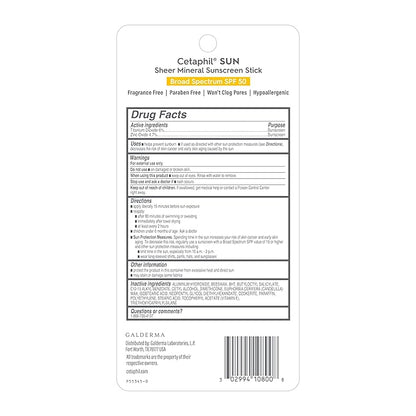 Cetaphil Sheer Mineral Sunscreen Stick for Face & Body, 0.5oz, 100% Mineral Sunscreen: Zinc Oxide & Titanium Dioxide, Broad Spectrum SPF 50, For Sensitive Skin