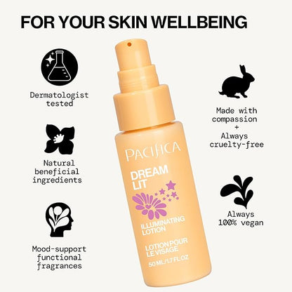 Pacifica Dreamlit Illuminating Facial Lotion – Vitamin C & Niacinamide Brightening Moisturizer for Radiant Glow - Natural Dewy Finish Hydrates & Minimizes Pores - Lightweight Daily Face Cream, Vegan
