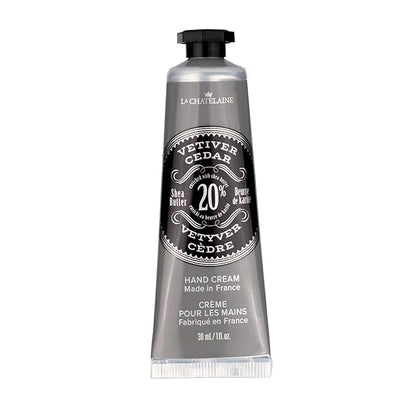 La Chatelaine 20% Shea Butter Hand Cream Travel Size, Men, Unisex, Organic Argan Oil, Moisturizing, Nourishing, Extra-Rich Hand Lotion, Made in France, Paraben Free, 1 oz / 30ml (Vetiver Cedar)