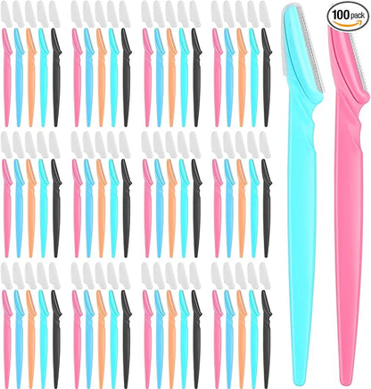 100 Pcs Eyebrow and Face Razors for Women and Men, Multi-Color Hair Trimmers with Protective Covers, Safe and Newbie-Friendly