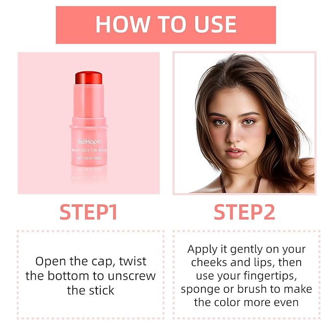 4 PCS Cooling Water Jelly Tint, Makeup Lip Tint Jelly Blush Stick, Jelly Blush Stick Lip Stain, 1,000+ Swipes Per Stick, Vegan, Cruelty Free, Buildable Watercolor Finish (multi-color)