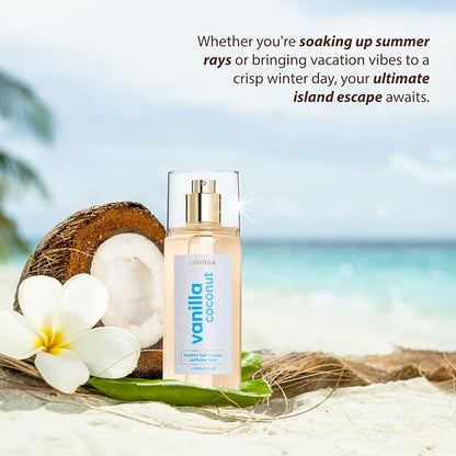 LAVANILA Vanilla Coconut Healthy Hair + Body Perfume Mist, 5 Fl Oz - Sweet & Tropical Fragrance Spray Formulated with Jojoba Oil, Madagascar Vanilla, Coconut, Tahitian Tiare Flower