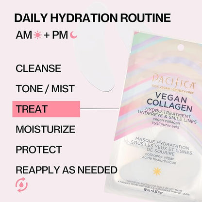 Pacifica Undereye & Smile Mask Set – Vegan Collagen Hydro Treatment with Hyaluronic Acid, Hydrating for Dark Circles, Dry & Combination Skin, Vegan & Cruelty-Free, 2 Pieces