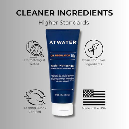 ATWATER Mens Face Moisturizer with Oil Control Complex, Unscented Lightweight Formula - Mens Face Lotion for Oily Skin that Hydrates and Controls Shine - 3.4 oz (2 pack)