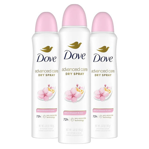 Dove Advanced Care Antiperspirant Deodorant Spray for Women 3 Pack Sakura Blossom & Yuzu 72 hour sweat and odor protection 3.8 oz