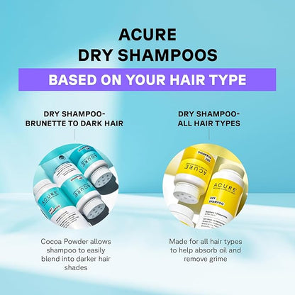 Acure Dry Shampoo - Brunette to Dark Hair, Powder Care to Refresh Treated Color Tinted Hair & Extend Cleansing with Cocoa & Rosemary Formula - 100% Vegan - 1.7 Oz Travel Pack Size