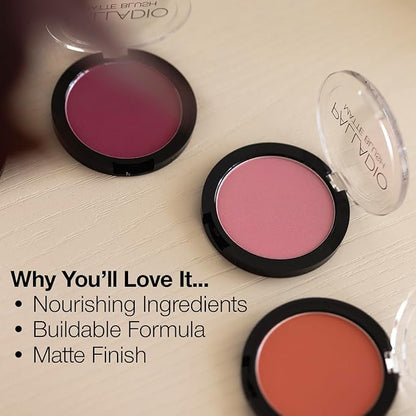 Palladio Matte Blush, Brushes onto Cheeks Smoothly, Soft Matte Look and Even Finish, Flawless Velvety Coverage, Effortless Blending Makeup, Flatters the Face, Convenient Compact, Tipsy