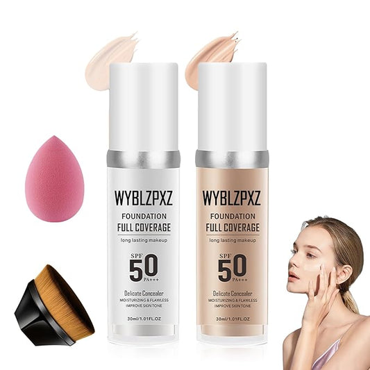 2PCS Color Changing Makeup Foundation Set with Brushes for Women