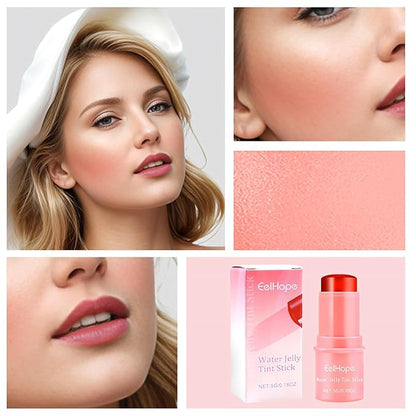 4 PCS Cooling Water Jelly Tint, Makeup Lip Tint Jelly Blush Stick, Jelly Blush Stick Lip Stain, 1,000+ Swipes Per Stick, Vegan, Cruelty Free, Buildable Watercolor Finish (multi-color)