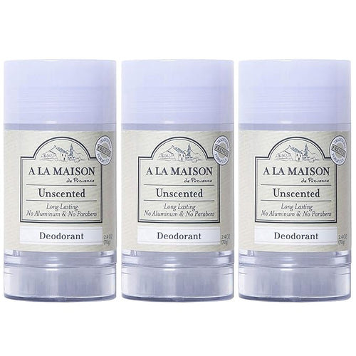 A La Maison de Provence Natural Aluminum-Free Deodorant | Unscented | Traditional French Milled Formula | Long Lasting Safe and Effective | Free of SLS, Parabens and Sulfates (3 Pack)