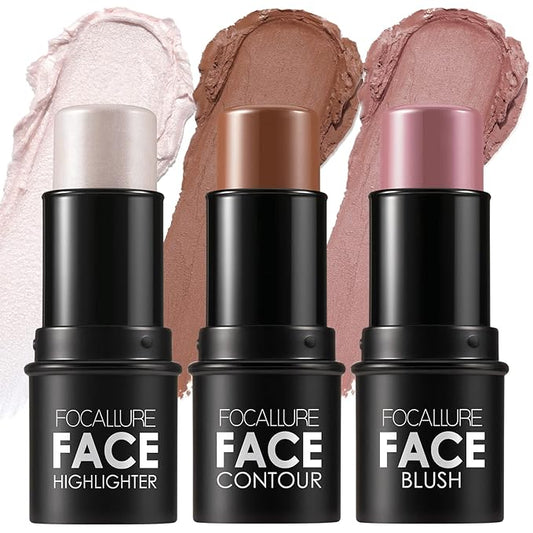 FOCALLURE 3 Pcs Cream Contour Sticks,Shades with Highlighter Finishing Makeup,UNIVERSAl