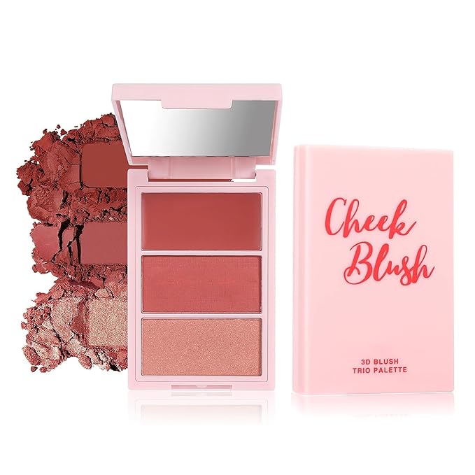 3D Blush Palette, Multi-Use Makeup Powder Pink Blush Palette Glow Makeup Cream Blush For Cheeks, Lightweight, Smooth, Blendable, Contour & Highlight Face for Shimmery Or Matte Finish(04#）