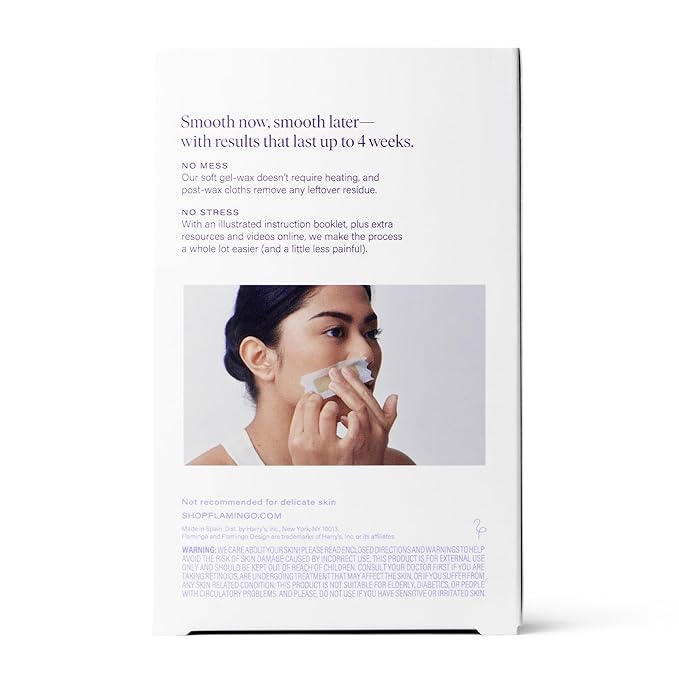 Flamingo Face & Pubic Wax Kit - 44 Wax Strips, 16 Post-Wax Cloths, and Calming Serum - Easy At-Home Hair Removal