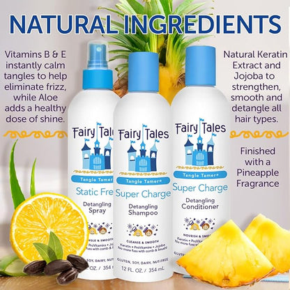 Fairy Tales Tangle Tamer Detangling Shampoo and Conditioner for Kids plus Detangling Spray - Ultra Moisturizing and Anti Frizz Protection - Paraben Free, Sulfate Free - 12 Oz Each Bottle - 3 pack