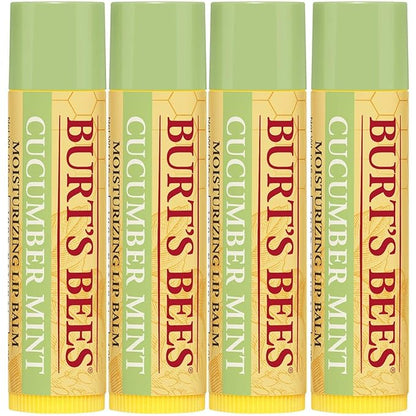 Burt's Bees 100% Natural Origin Moisturizing Lip Balm, Cucumber Mint with Beeswax, 4 Tubes