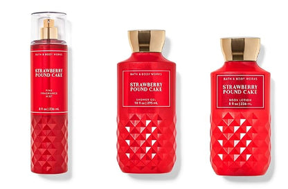 Bath and Body Works - Strawberry Pound Cake - Daily Trio – Fall 2020 - Shower Gel, Fragrance Mist & Body Lotion