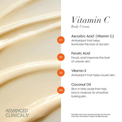 Advanced Clinicals Brightening Vitamin C Cream + 5% Niacinamide Serum W/Hyaluronic Acid 2pc Set | Vitamin C Body Lotion Moisturizer & Dark Spot Remover Face Serum | Skin Care Products, 2pc Bundle