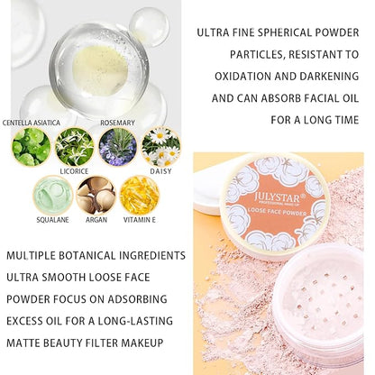 2PCS Loose Face Powder, Oil Control Minimizes Pores (01# Translucent) 8g