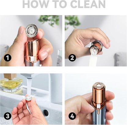Facial Hair Remover for Women Ladies Upper Lip Hair Removal Electric Face Shaver with Rechargeable Battery Brush (White with 1 Replacment Head)