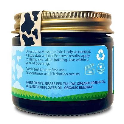 Organic Beef Tallow Balm with Rosehip Oil | Unscented 2 oz – Hand Made in USA 100% Grass-Fed Beef Tallow Moisturizer for Face & Body, Baby, Eczema, Acne-Prone & Sensitive Skin